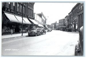 c1940's River Street View Woolworth Co. Manistee Michigan MI RPPC Photo Postcard