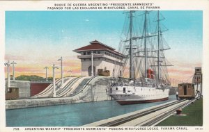 Panama Canal Zone Argentine Warship President Sarmiento In Miraflores Lock 1510a