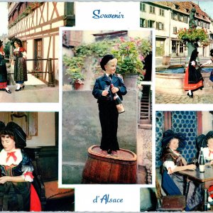 c1970s Alsace, France Souvenir Multi View Traditional Costumes Town JUMBO PC 8O