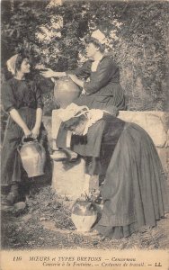 Breton Women at Water Well Concarneau Brittany France 1910c postcard