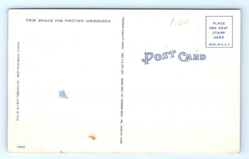 Postcard FL West Palm Beach Service Men's Center Vintage Linen E20