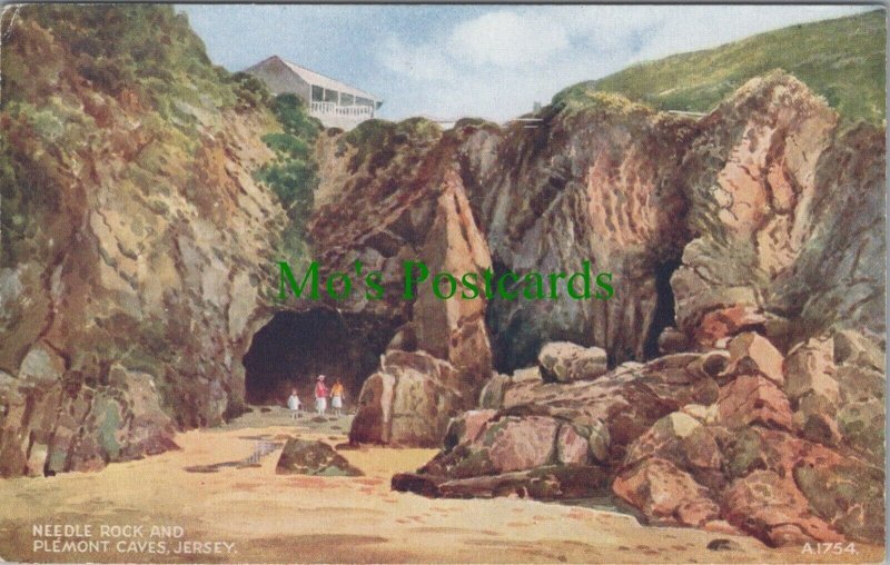 Channel Islands Postcard - Needle Rock & Plemont Caves, Jersey-E.W.Trick RS28105