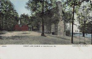 First Log Cabin in Louisville, Kentucky, Early Postcard, Unused