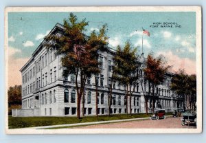 Fort Wayne Indiana IN Postcard High School Building Classic Cars Exterior 1918