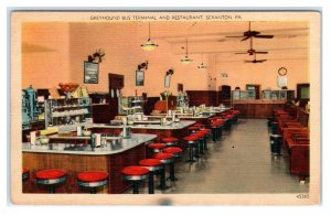 SCRANTON, PA ~ Interior GREYHOUND BUS Terminal Restaurant c1950s Linen Postcard