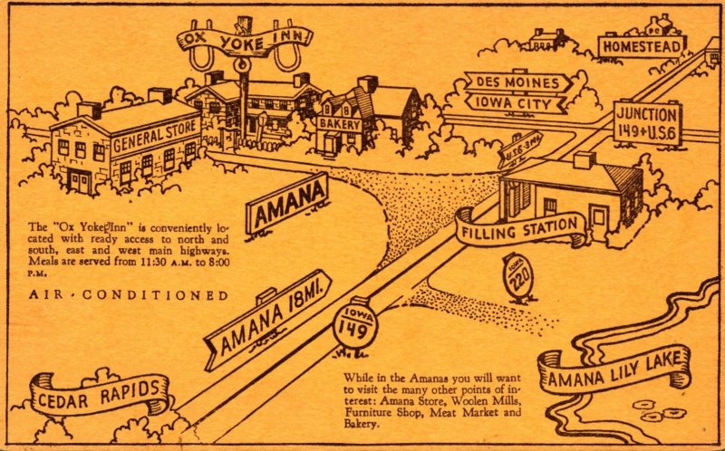 Iowa Amana Ox Yoke Inn With Map