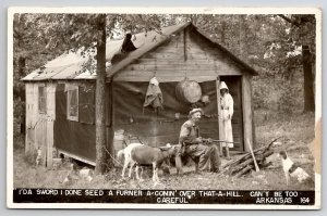 Arkansas Country Folk Hillbilly Family Cabin Calves Man Rifle Dog Postcard S27