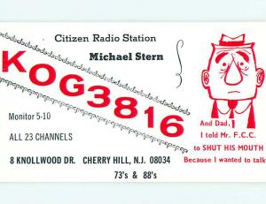 comic - QSL CB HAM RADIO CARD Cherry Hill New Jersey NJ t9088