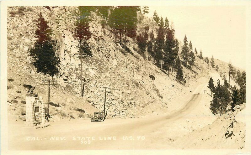 Automobile California Nevada State Line 1930s RPPC Photo #508 Postcard 11195