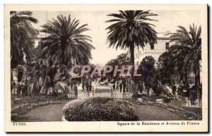 Old Postcard Tunis Square and the Residence of France Avenue Tunisia