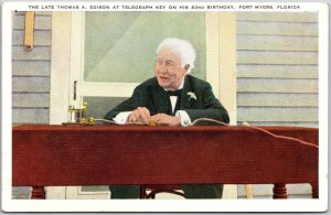 The Late Thomas Edison Telegraph Key 83rd Birthday Fort Myers Florida Postcard