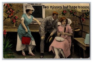 Postcard Two Misses But Hope To Score One Vintage Standard View Romantic Card