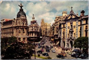 Postcard Spain Madrid Alcala Street and Joseph Anthony Avenue 50s cars