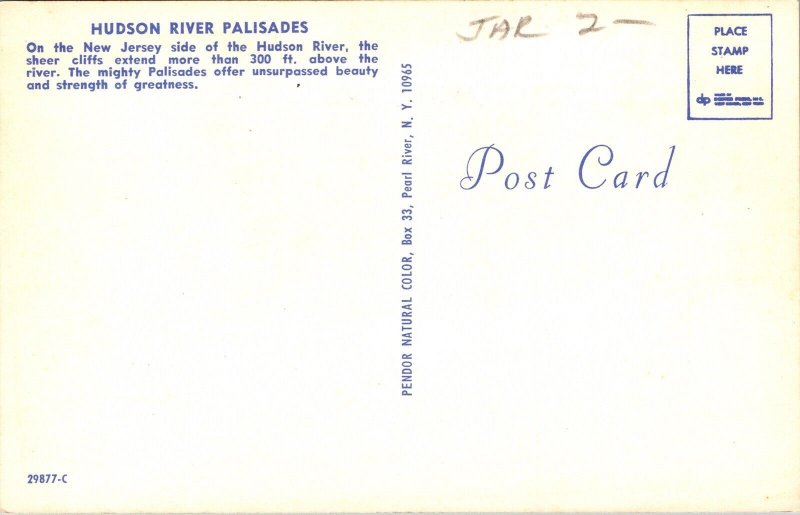 Hudson River Palisades New Jersey NJ Postcard UNP VTG Unused Vintage Chrome 