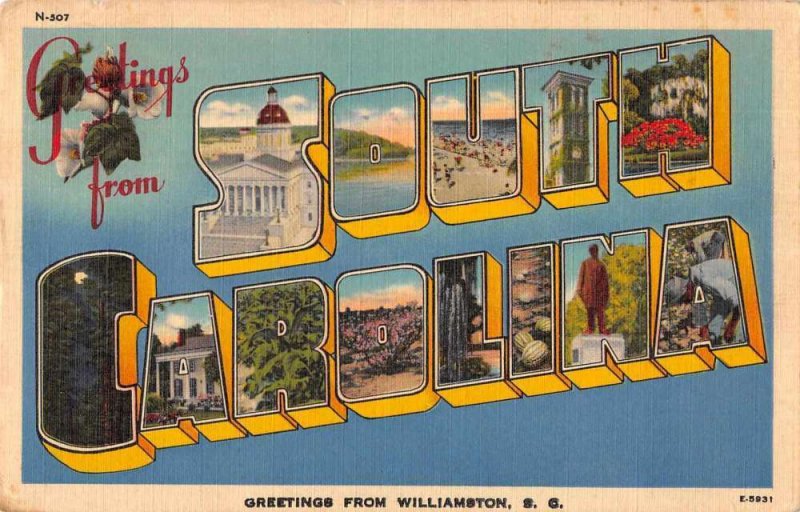 Williamston South Carolina Greetings USS Proteus Postmark Postcard JF686854 