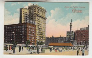 P2254, 1914 postcard people buildings scene on public square cleveland ohio