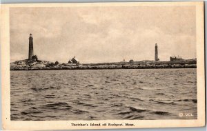 View of Thatcher's Island off Rockport MA Vintage Postcard Q36