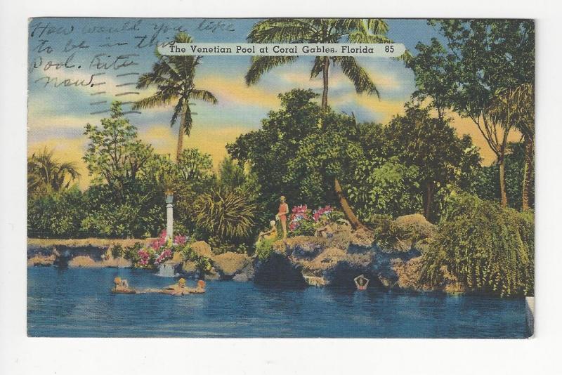 1941 USA Postcard - Venetian Pool At Coral Gables, FL (AG16)