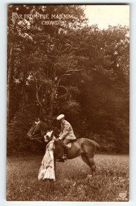 Victorian Women Man On Horse RPPC Postcard EAS Germany Vintage Unposted Woods