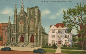 Vintage Postcard 1930's St. Mary's Catholic Church Parish New Haven Connecticut