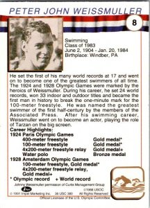 1991 Olympic Games Card Johnny Weismuller Swimming sk3165
