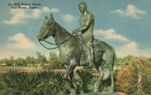 Fort Worth TX-Texas, Will Rogers Statue Horse Vintage Postcard c1930