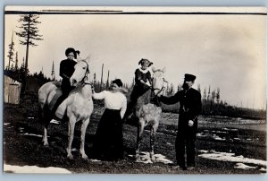 c1910's Children Riding Horse Scene Field RPPC Photo Unposted Antique Postcard