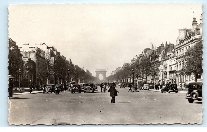 *Paris France Avenue des Champs Elysees Old Cars Vintage Photo Postcard C83