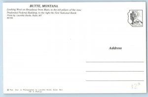 Butte Montana MT Postcard Looking West On Broadway Cafe Club Hotel Street Scene