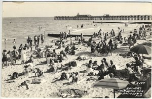 Palm Beach Pier FL Bathers at Beach Real Photo RPPC Postcard