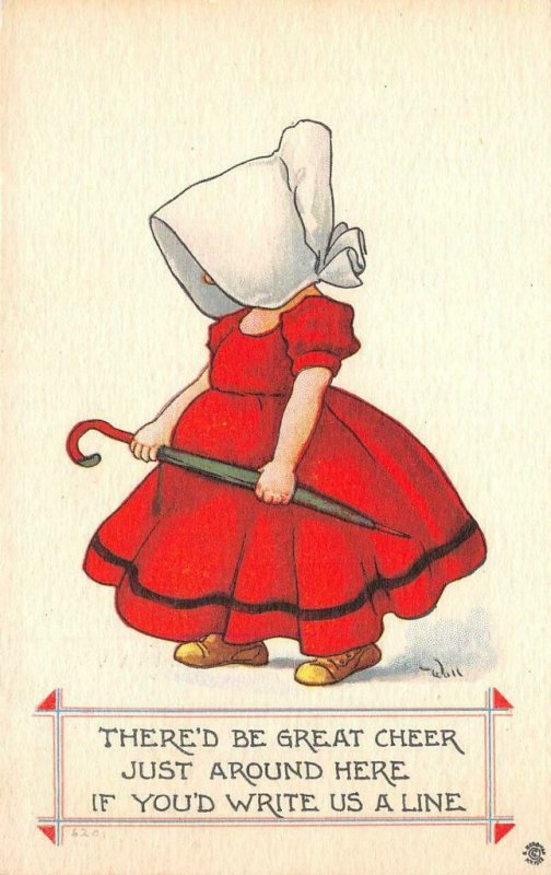 There'd Be Great Cheer Girl Sunbonnet Wall Artist-Signed 1914 Vintage Postcard