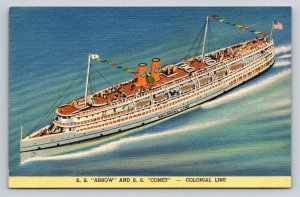 Vintage Colonial Line S.S. Arrow & Comet Steamship Linen Postcard