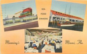 Colorpicture 1942 Miami Florida Manning's interior entrance linen postcard 7649