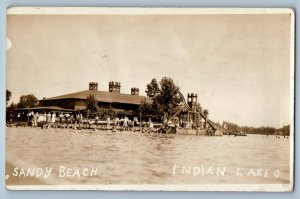 1917 View Of Sandy Beach Swimming Indian Lake Ohio OH RPPC Photo Postcard