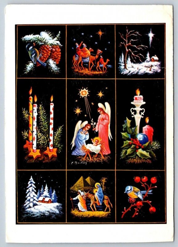 Christmas Nativity Scenes, Vintage 1986 Art Postcard, Signed Christos Baibas