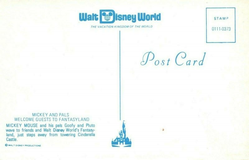 Orlando FL Walt Disney World Goofy Mickey Mouse Pluto Fantasyland Postcard