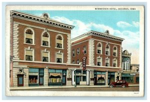 1944 Winnesheik Hotel Street View Car Front Decorah Iowa IA Vintage Postcard