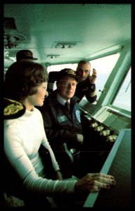 President Cater take the Wheel of the USS Eisenhower