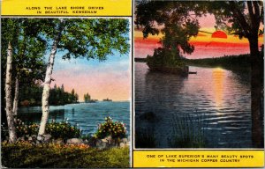 Vtg 1930s Scenic Lake Superior Views Keweenaw Michigan MI Linen Postcard