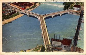 Ohio Zanesville Famous Y Bridge From The Air 1945 Curteich