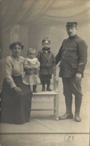 World War 1 Military Soldier with His Family Vintage RPPC 07.92