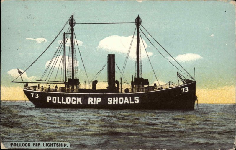 Boats, Ships Ligthship Lighthouse Related POLLOCK RIP SHOALS c1915 Postcard