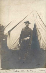 Sea Girt NJ Military Camp Soldier Belt Hat Tent 1906 Real Photo Postcard