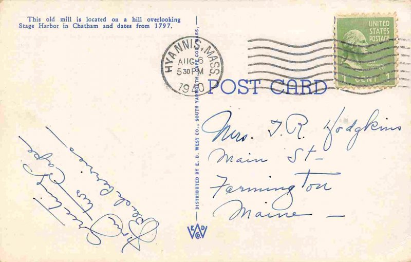 Old Cape Cod Windmill Mill Massachusetts 1940 linen postcard