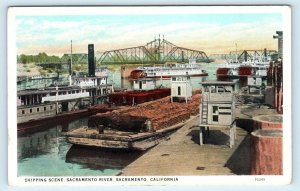 SACRAMENTO, CA California~ SHIPPING SCENE & RIVERBOATS c1920s Postcard