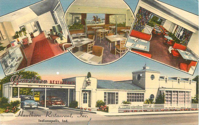 Autos Hawthorn Restaurant Indianapolis Indiana 1940s Postcard Nationwide 11640