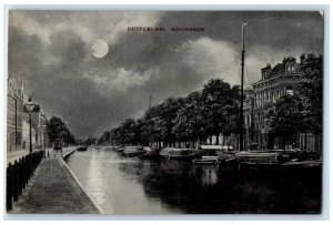 c1910 Moonlight Scene River in Rotterdam Schiekade Netherlands Postcard