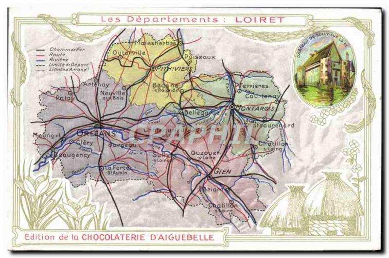 Postcard Old MAPS Chocolaterie d & # 39Aiguebelle Loiret Chateau de Sully sur...