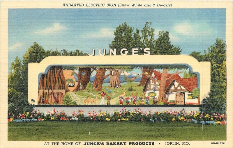 Postcard 1940s Missouri Joplin Snow White 7 Dwarfs Junge's Bakery MO24-280