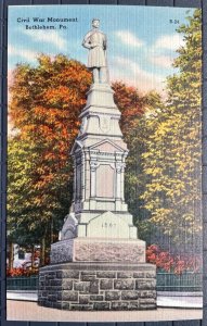 Vintage Postcard 1930-1945 Civil War Monument, Bethlehem, Pennsylvania